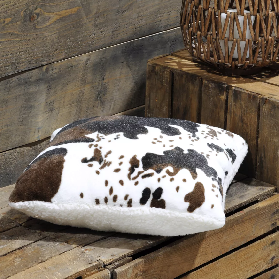 Coussin carré fausse fourrure (45 x 45 cm) Vache Brun