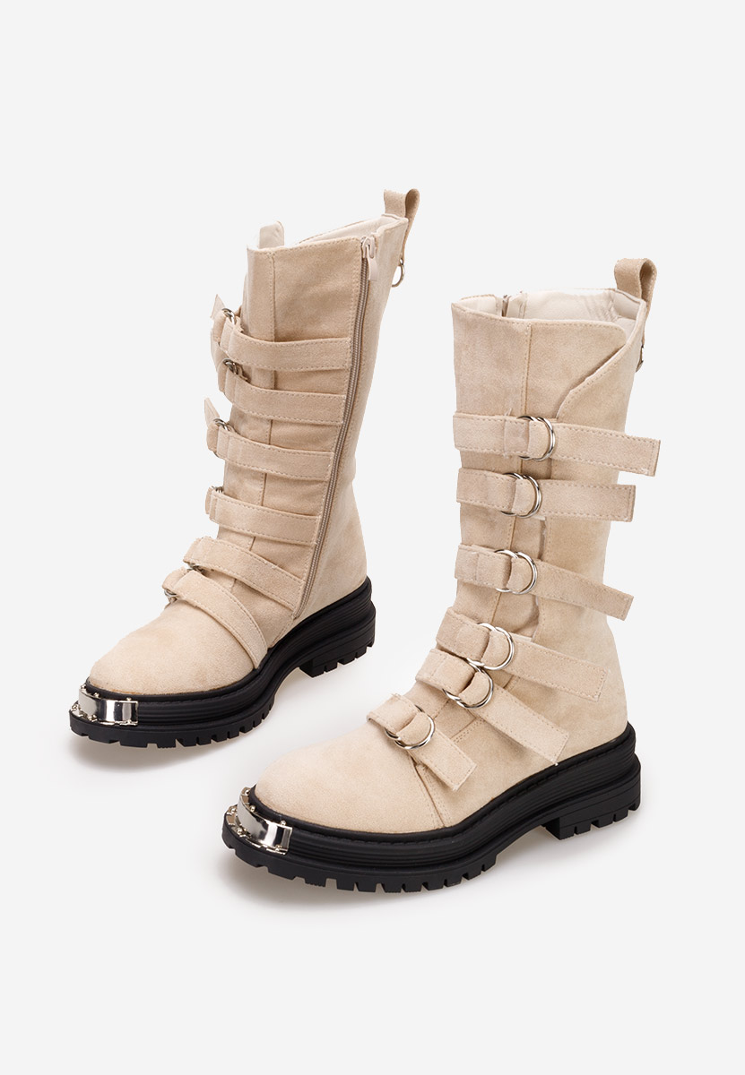 Bottes hautes à lacets beige Lunia