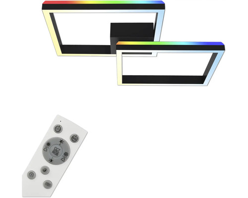 Dimbare LED-plafondlamp, 2 x 17 W, 1900 lm, 2700 K-6500 K CCT RGB, 64 x 64 cm, zwart, met nachtlampfunctie, geheugenfunctie en afstandsbediening.