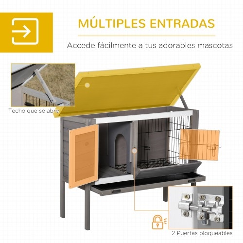 Gaiola de madeira para coelhos PawHut, para uso externo, com plataforma elevada.