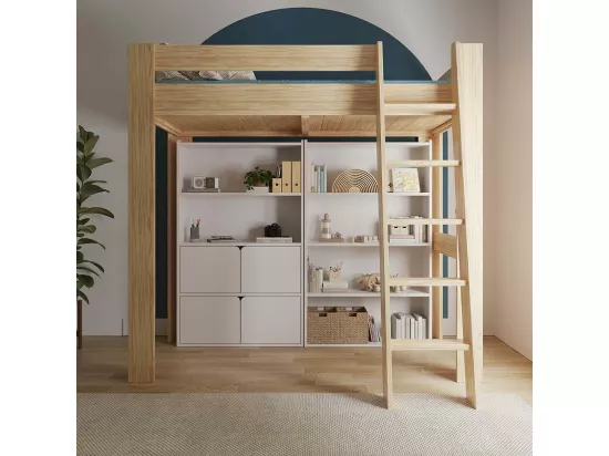 Bibliothèque étagère bois massif blanc SIDNEY