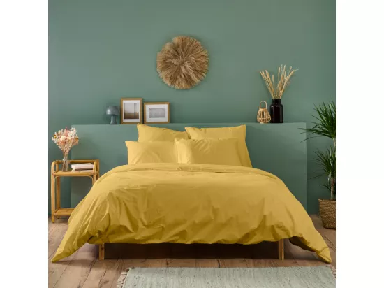 Parure de lit unie 100% Percale de coton - Moutarde - 240x260cm