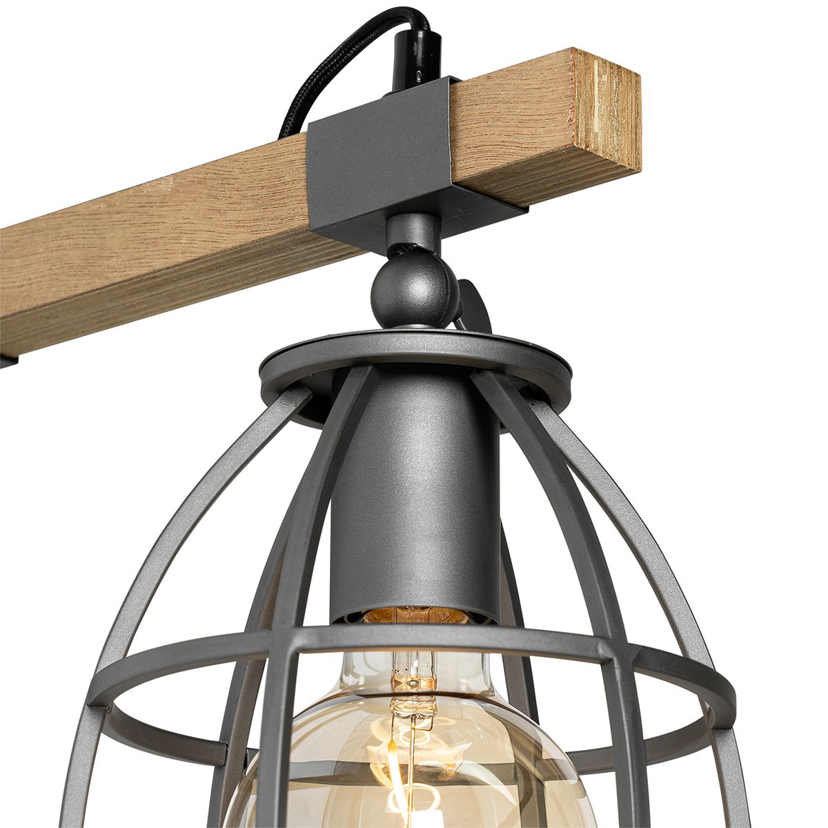 Industriële wandlamp donkergrijs met hout verstelbaar - Arthur