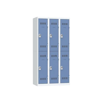 Vestiaire multicases - 3 colonnes - 6 portes - 180 x 90 x 50 cm - gris/bleu