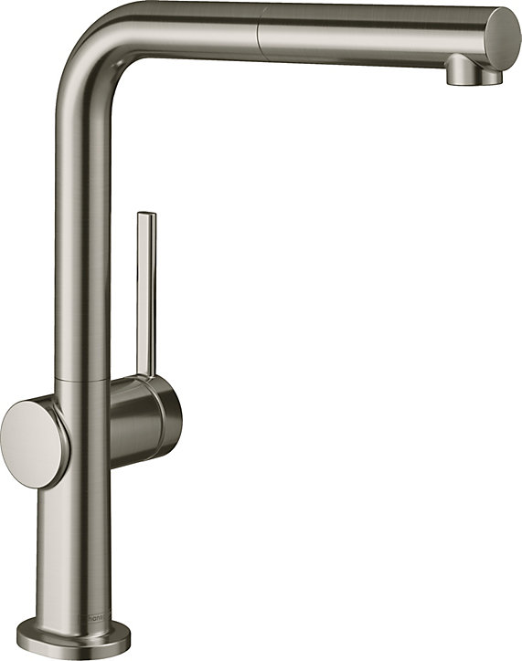 Mitigeur de cuisine avec douchette aspect acier inox Hansgrohe Talis M54 bec droit