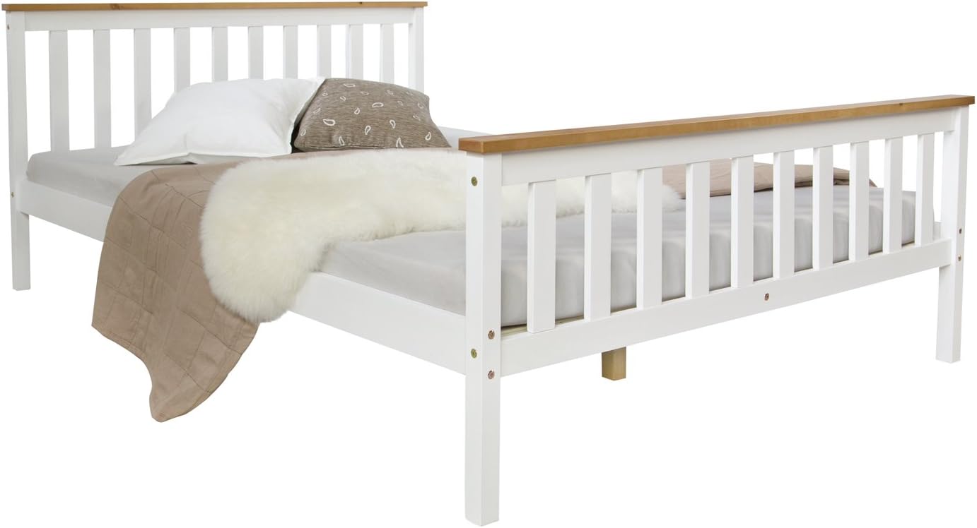 Homestyle4u 1843, Holzbett 140x200 mit Lattenrost, Doppelbett Bett Weiß, Kiefer Massivholz
