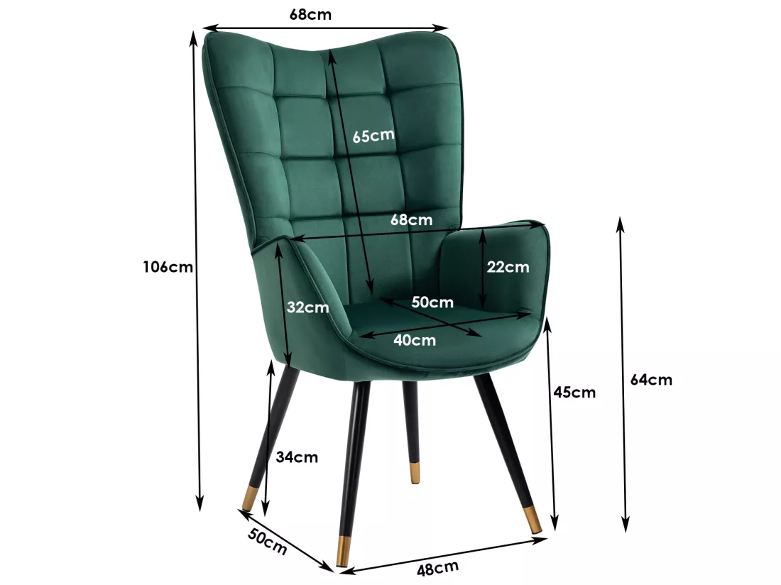 MEUBLES COSY Fauteuil Scandinave Confortable Chaise de Coiffeuse Canapé de Loisirs pour Salon Chambre Salle à Manger Bureau avec Assise Épais Accoudoirs Rembourés en Velours et Pieds Métal, Vert