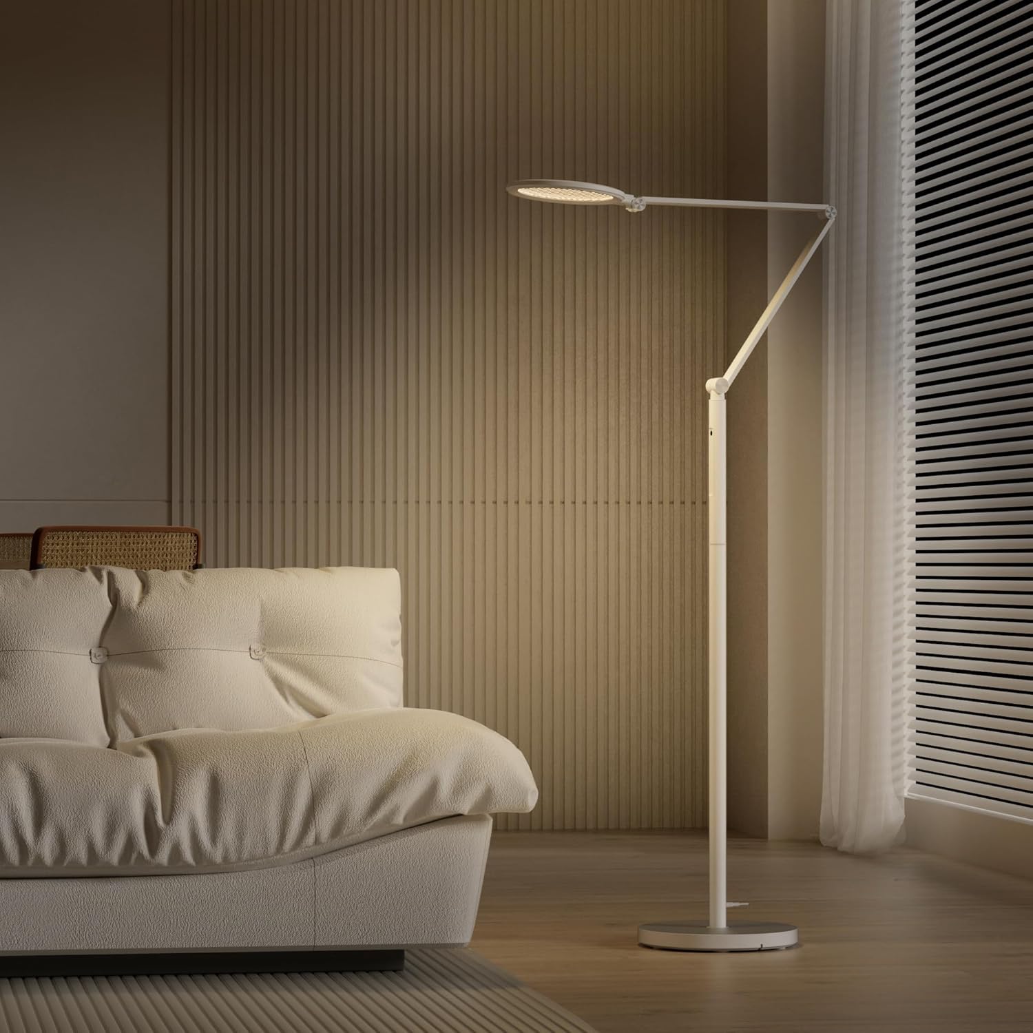 Honeywell LED Stehlampe - F01WT Sunturalux™ Augenfreundliche dimmbare Stehlampe mit Fernbedienung, 5 Farben & 5 Helligkeitsstufen verstellbare Lampe für Zuhause, Büro, Wohnzimmer, Weiß