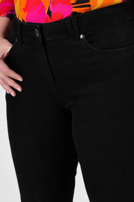 Jeans, Slim Fit, Ziersteinchen-Saum, Glitzerschleife, black
