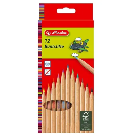 Herlitz Buntstifte, 12er Kartonetui, Naturholz