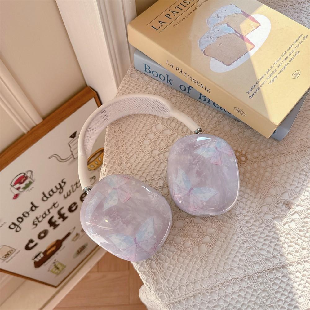 AirPods Max Gummi Hülle Schutz Abdeckung Marble Marmor - Rosa (Schmetterling)