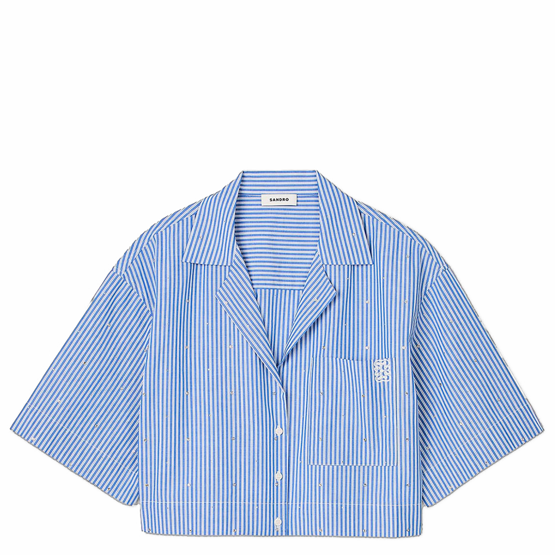 Chemise col à revers rayée en coton | Bleu