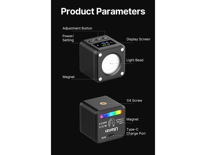 Ulanzi Videoleuchte L2 RGB Magnetischer Lichtwürfel für Content-Creators und Vlogger