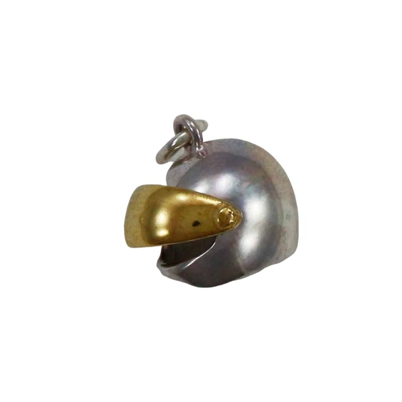 Pendentif casque de moto avec visière articulée - Argent massif
