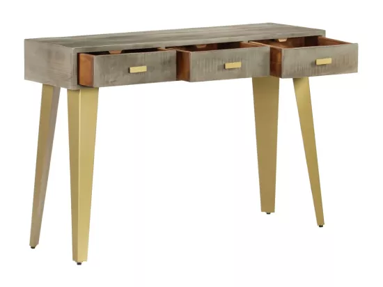 Table console Bois de manguier Gris avec laiton 110x35x76 cm