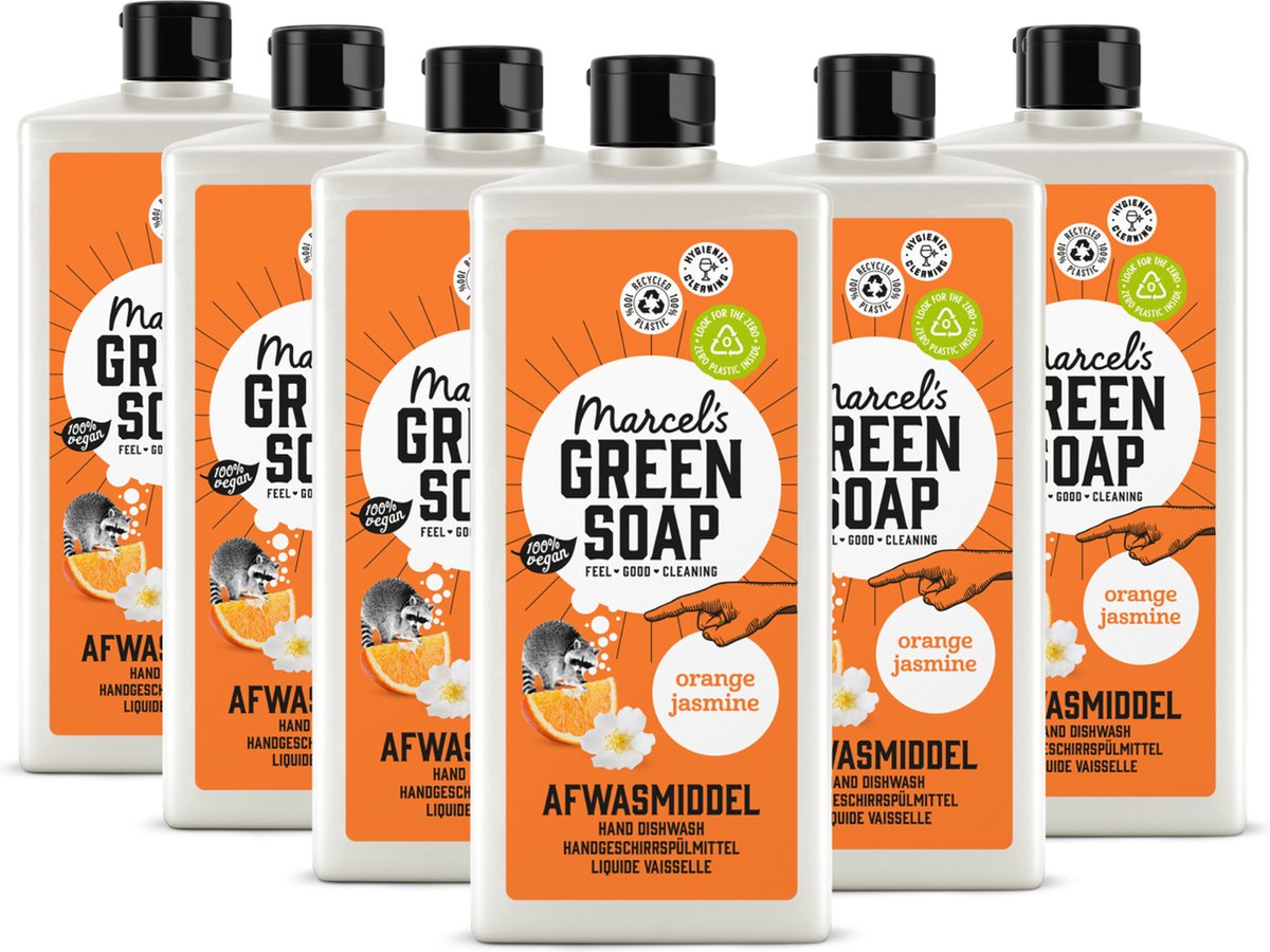 6x Marcel’s Green Soap Afwasmiddel sinaasappel & jasmijn (500 ml)
