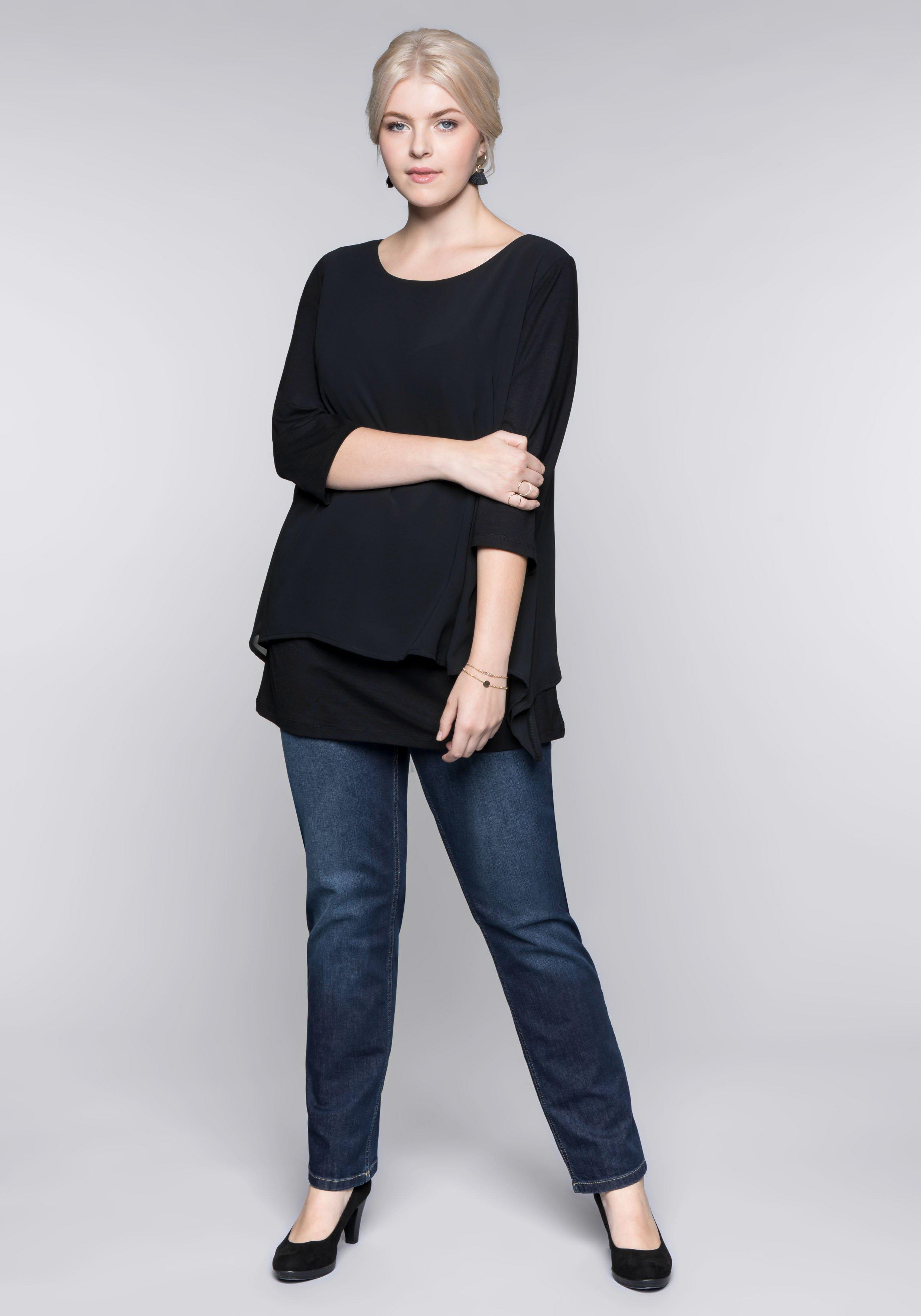 Blusenshirt in leichter A-Linie mit Zipfelsaum