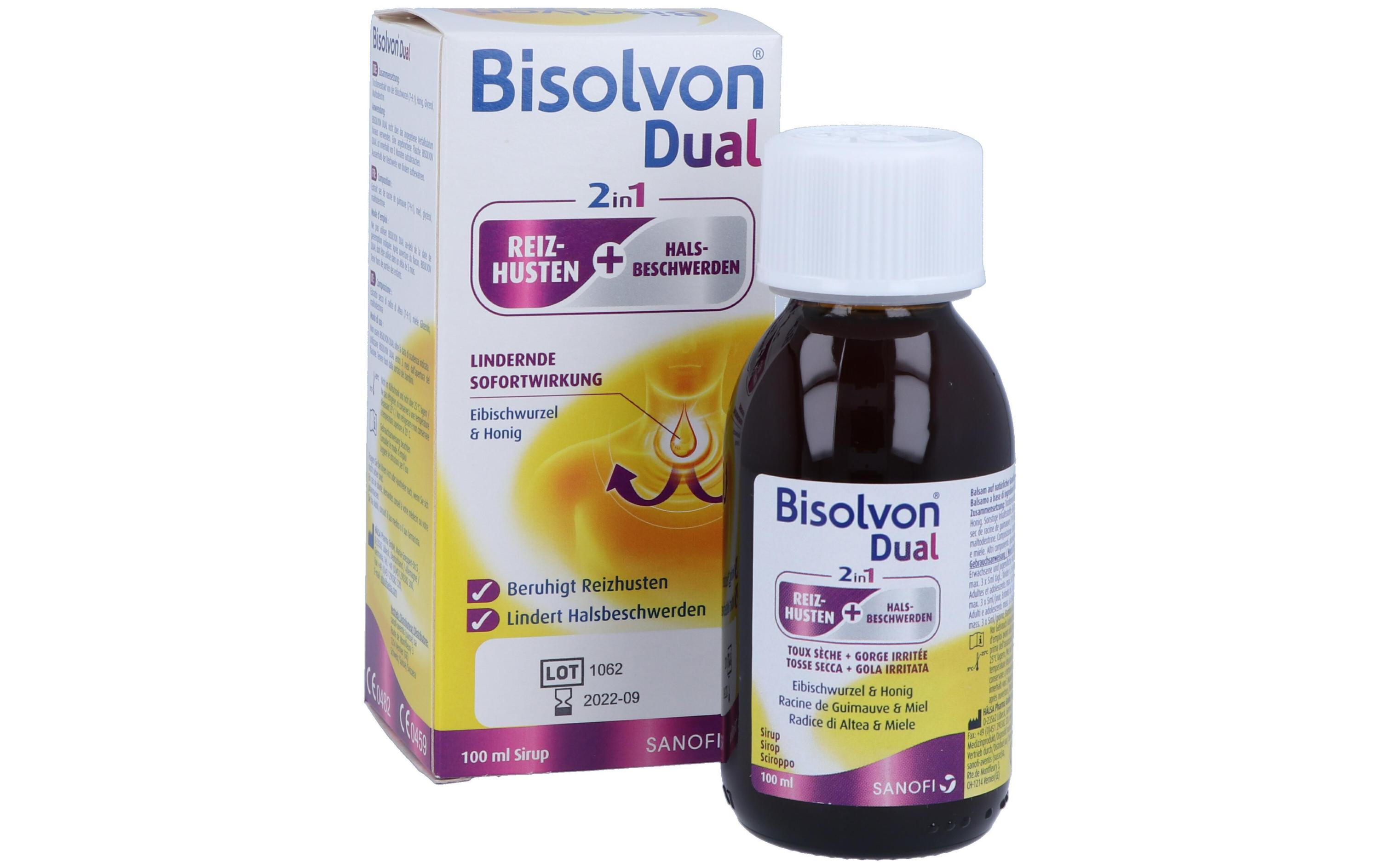 Bisolvon Dual 2 in 1 Hustensirup 100 mlHustensirup lindert Husten und Halsschmerzen