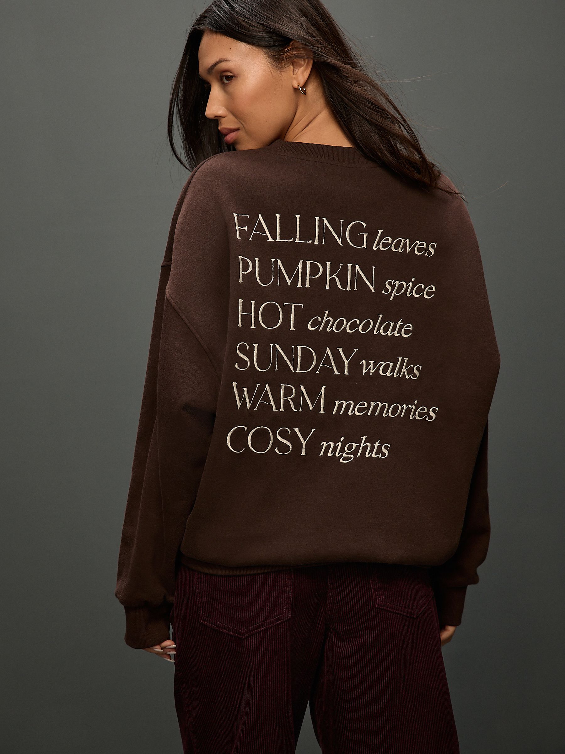 Chocoladebruin - Herfstachtige NYC Sweatshirt met Geborduurde Relaxte Pasvorm