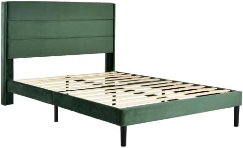 Polsterbett 90x200 cm, Grün Samt (Velvet), gepolstertes Einzelbett mit Kopfteil & Lattenrost, modernes Jugendbett, samtweicher Bezug, ohne Boxspring