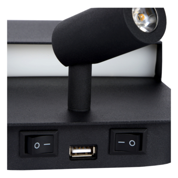 Lucide wandlamp Boxer 5W zwart met USB oplaadpunt