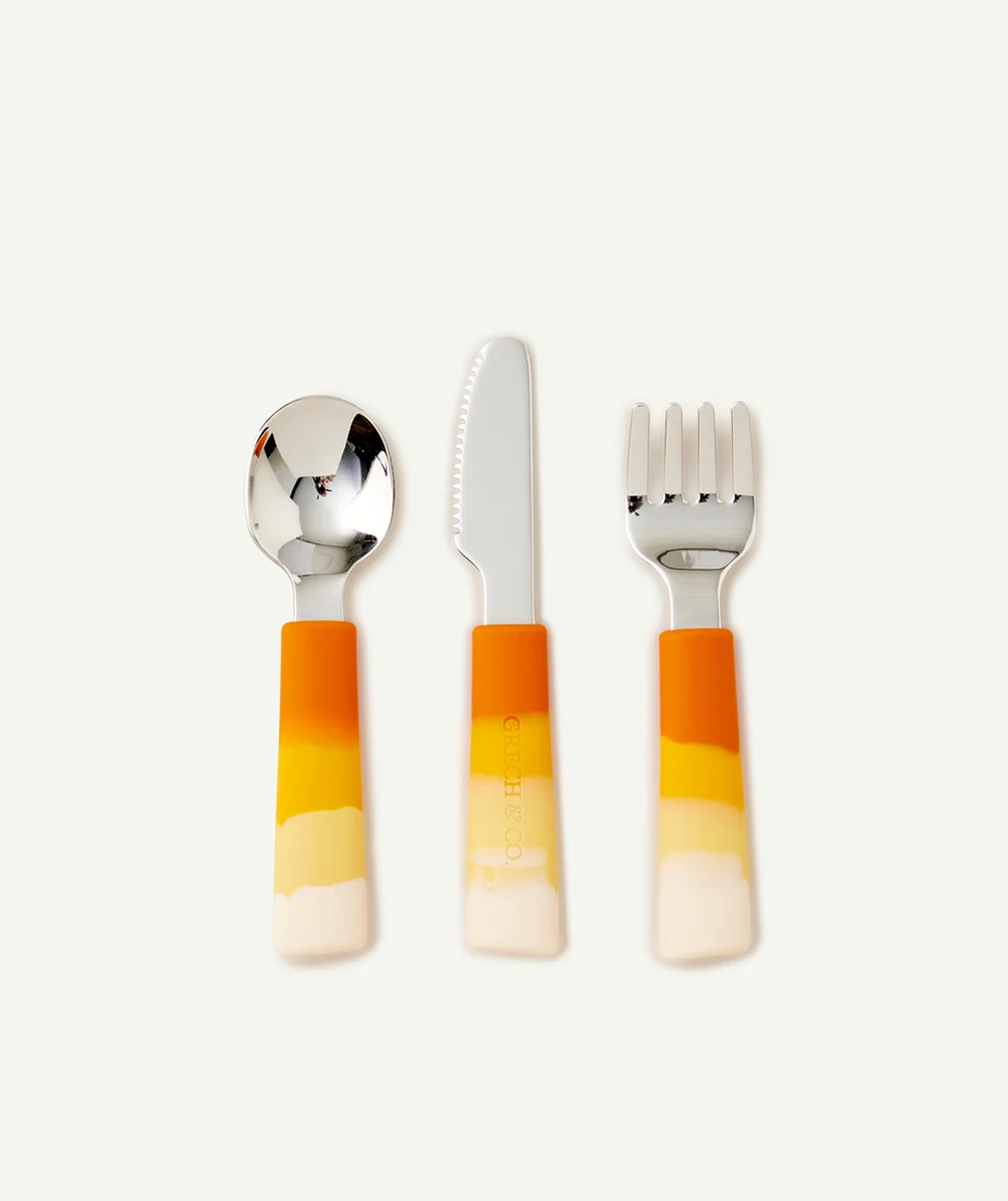 GRECH & CO.ENSEMBLE COUVERTS 3 PIÈCES ORANGE ENFANT EN SILICONE