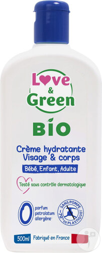 Love&Green Crème Hydratante Visage & Corps Peaux Sensibles À Réactives Sans Parfum Bio Flacon 500ml