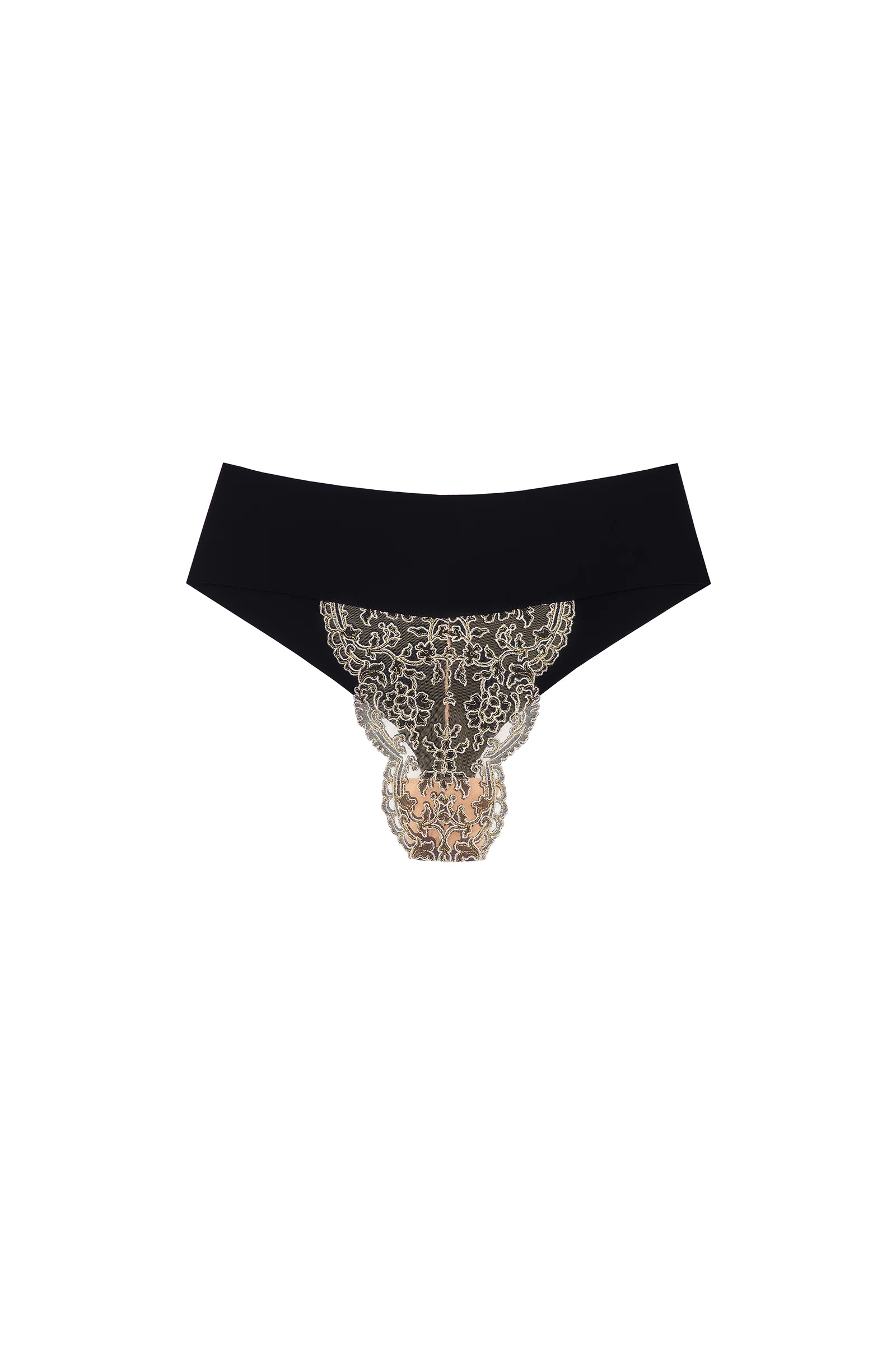 perly Tanga en tulle brodé marine et bonded noir Noir