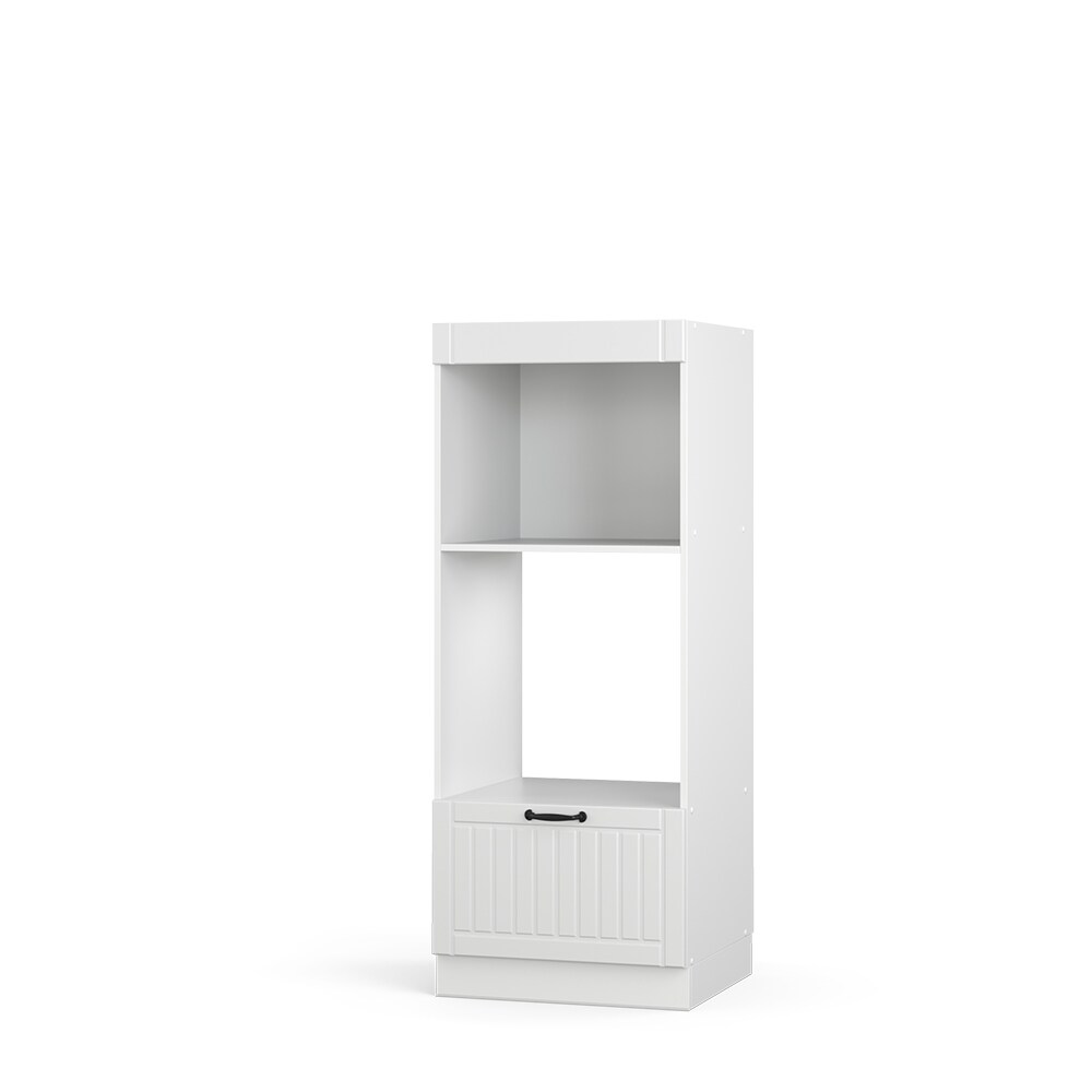 Vicco Mikrowellenumbauschrank Küchenschrank Küchenmöbel Fame-Line Landhaus Weiß 60 cm Küche Einbauküche Blende Hochschrank Schublade Mikrowelle Backofen Küchenzeile