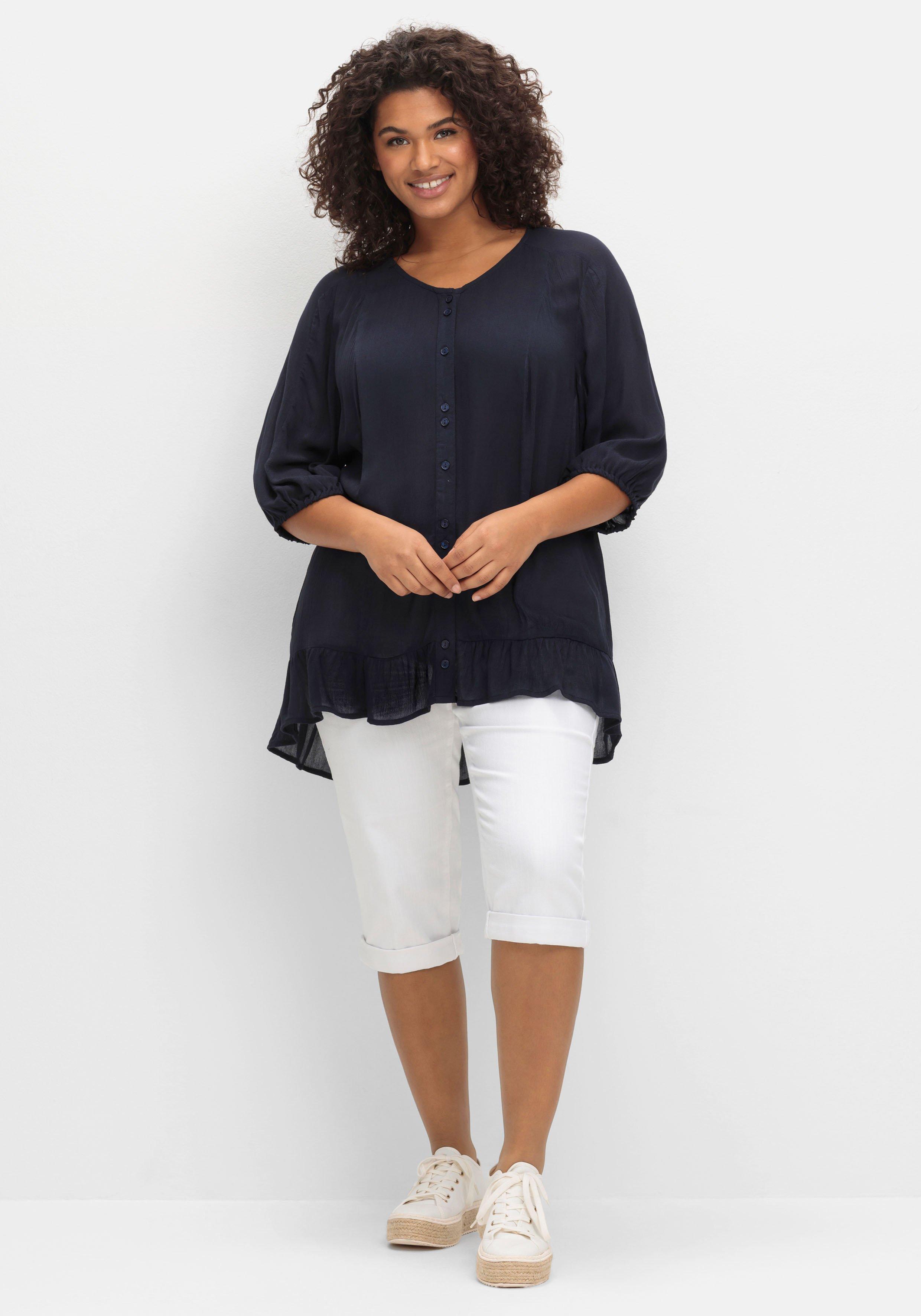 Bluse aus Crêpe, mit Volants am Saum
