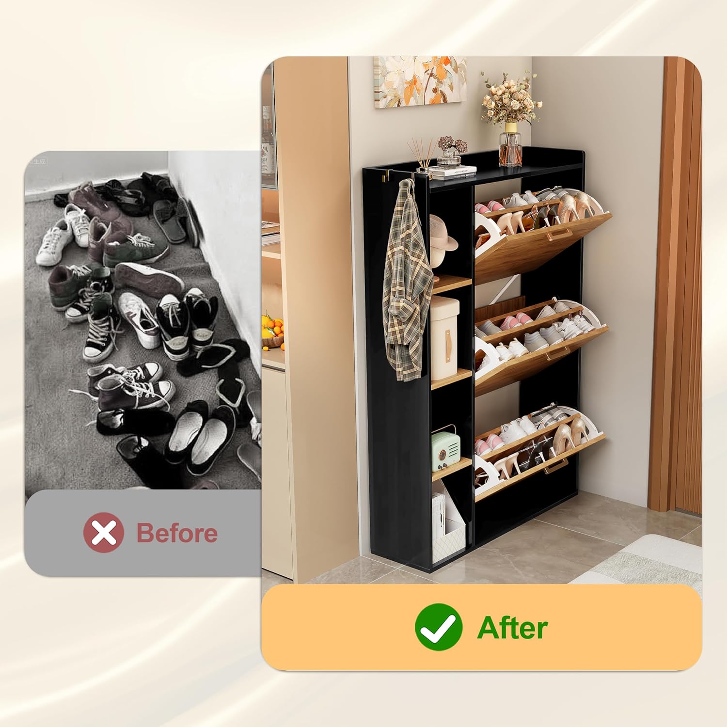 Meuble à Chaussures 18-24 Paires Meuble de Rangement à Chaussure avec 4 Compartiments de Rangement pour Salon, Couloir, entrée 80x24x122cm Noir et Orange NT2901929