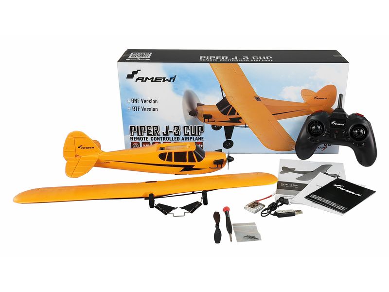 Amewi Motorflugzeug Piper J-3 Cub 505 mm, Gelb Gyro, RTF Kompaktes Piper J3 Cub 3-Kanal Einsteiger Modell