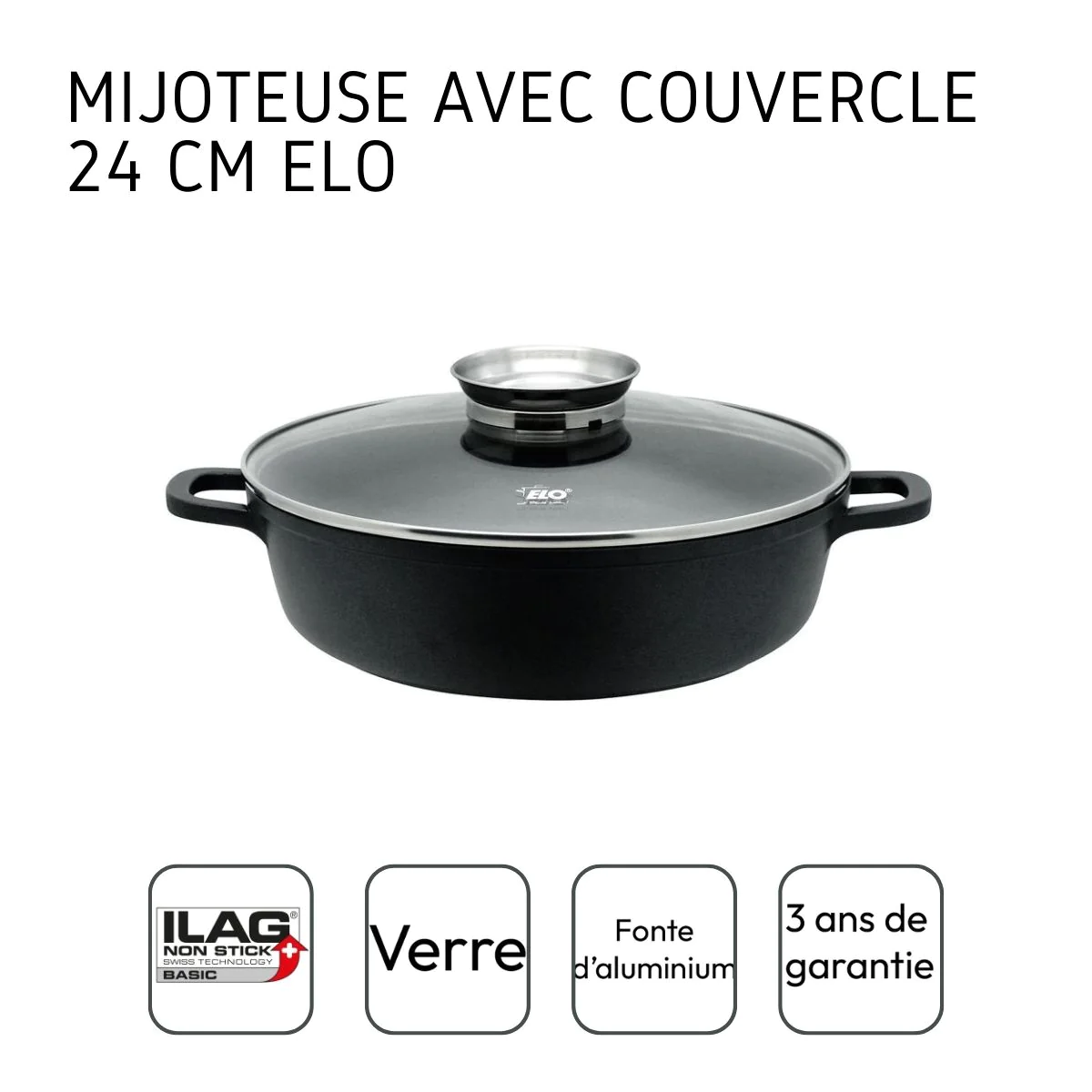 Sauteuse de cuisine 24 cm de 2,3 litres Alucast Elo