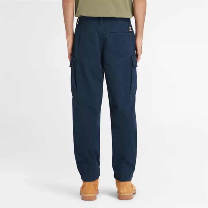 Pantalon cargo en sergé pour homme en bleu marine