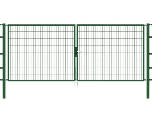 Dubbele poort van metaalgaas, ALBERTS Flexo 400 x 160 cm, inclusief palen 8 x 8 cm, groen
