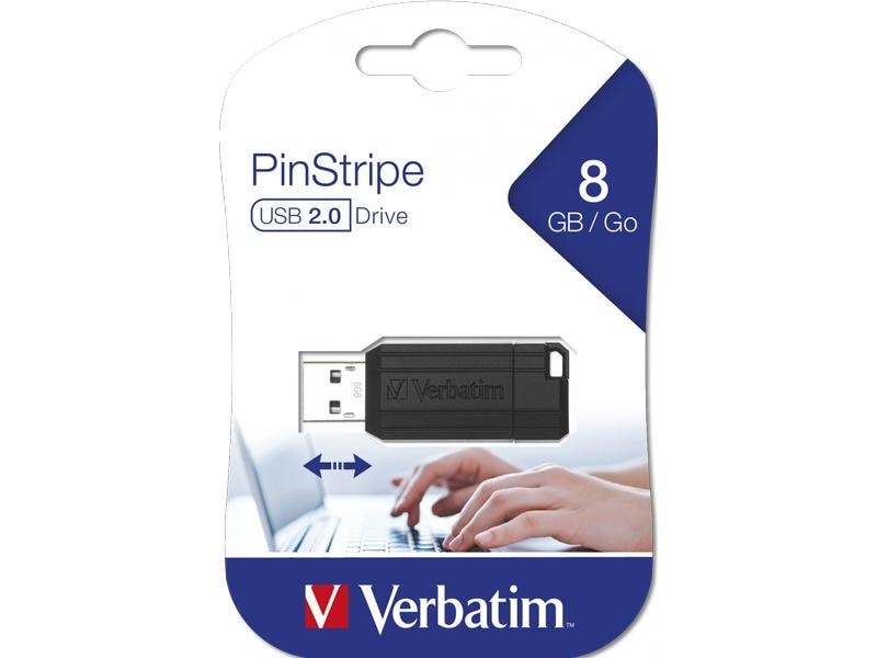 Verbatim USB-Stick PinStripe 8 GB USB-Stick mit praktischem Schiebemechanismus