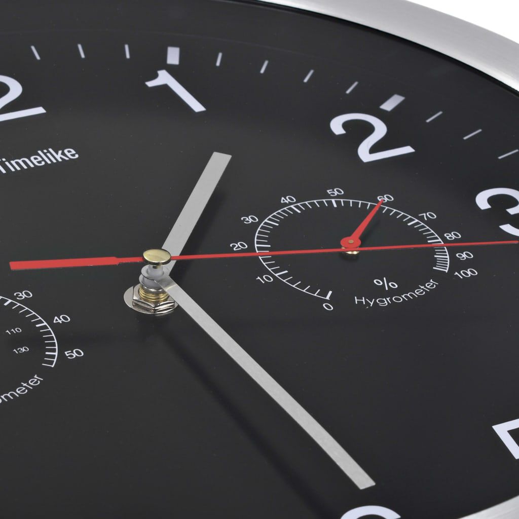 vidaXL Wandklok met hygrometer en thermometer, 30 cm, zwart