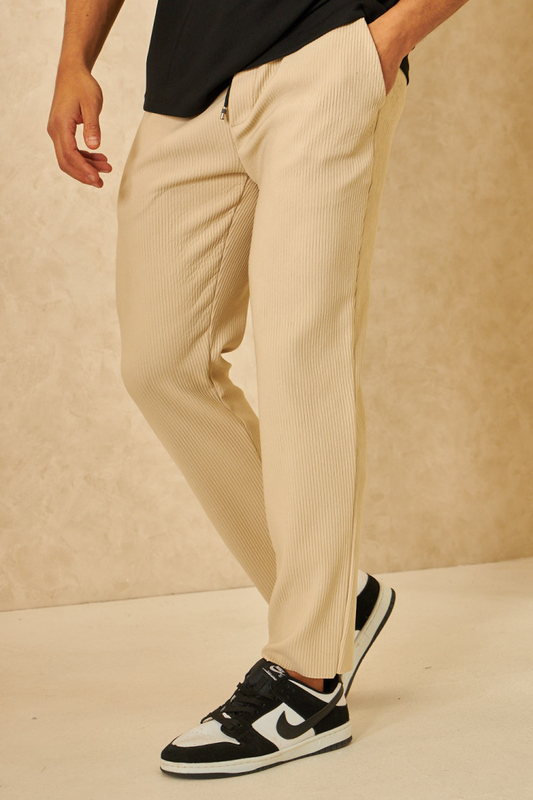 Pantalon de jogging fluide texturé beige