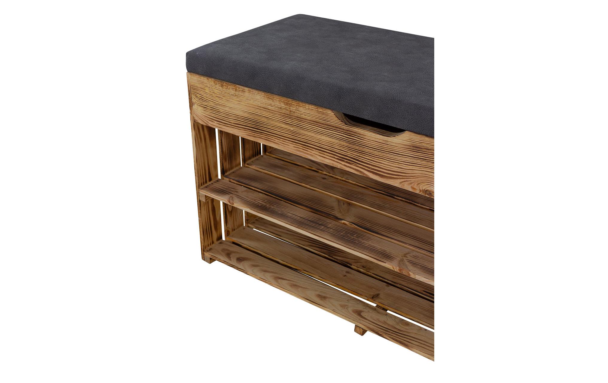 Sitzbank mit Ablage, Braun geflammt, 90 x 55 cm<br>Gepolsterte Sitzbank mit Schuhablage