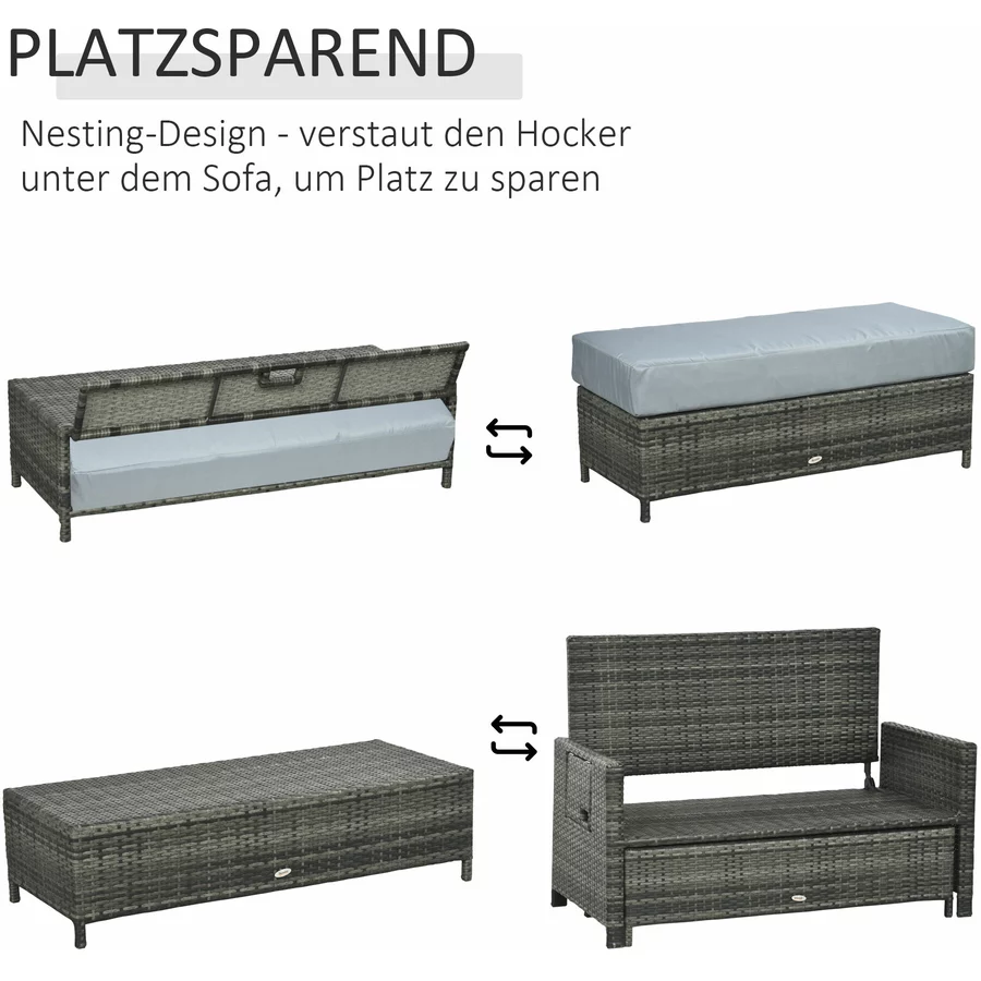 Outsunny Polyrattan Lounge-Sofa mit Kissen grau