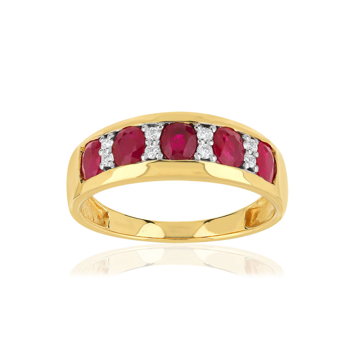 Bague or 750 2 tons rubis et diamants