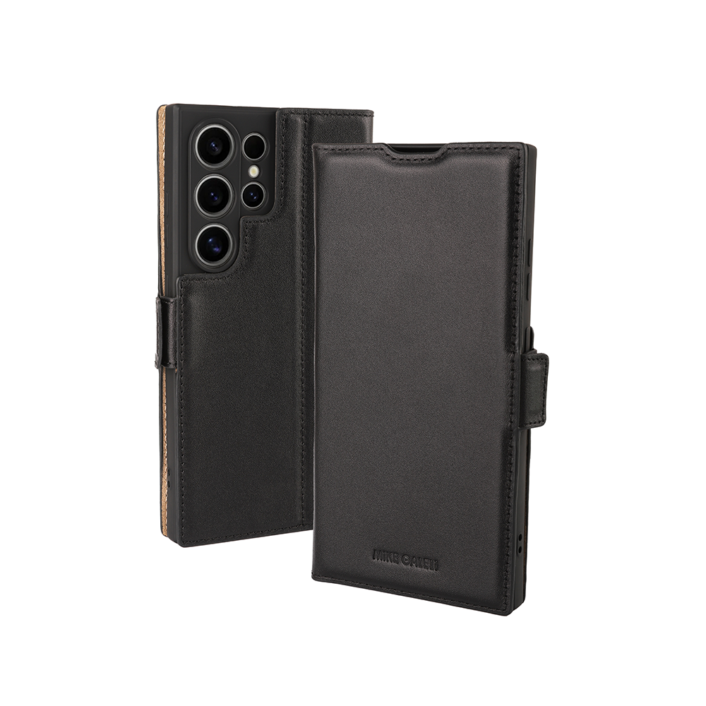 Samsung Galaxy S25 Ultra Echtleder Tasche Flip Cover Hand Made (FABIOS25U-01) - Schwarz