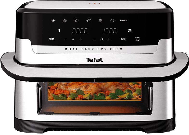 Tefal - Ey922D - Airfryer - RVS - Dubbele Lades - 5,2 en 3,1 Liter