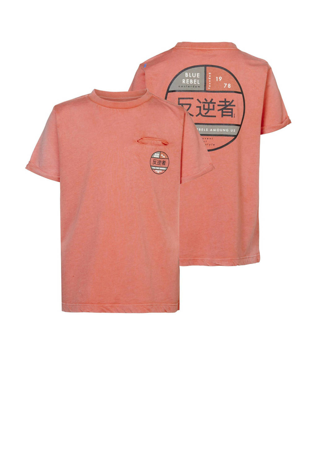 Blue Rebel T-shirt Jeffry met printopdruk oranje