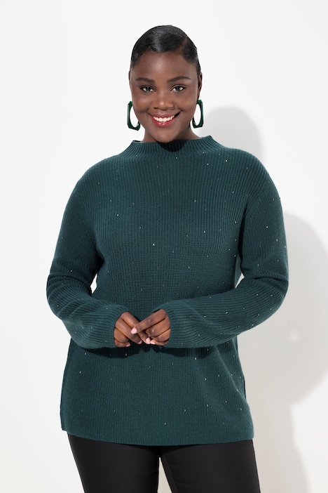 Pullover, Wollmix, Ziersteine, Stehkragen, Langarm