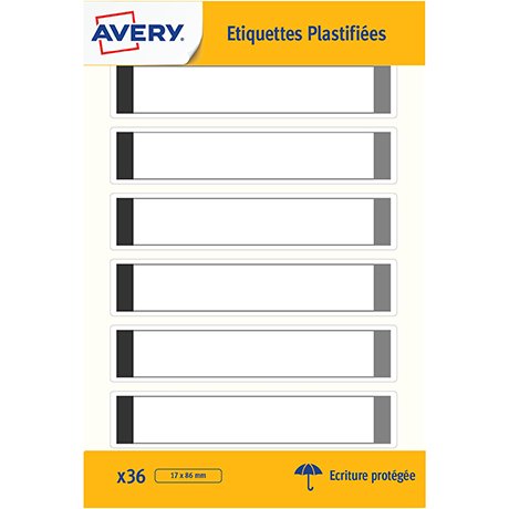 Etiquette plastifiée autocollante Avery 17 x 86 mm - paquet de 36