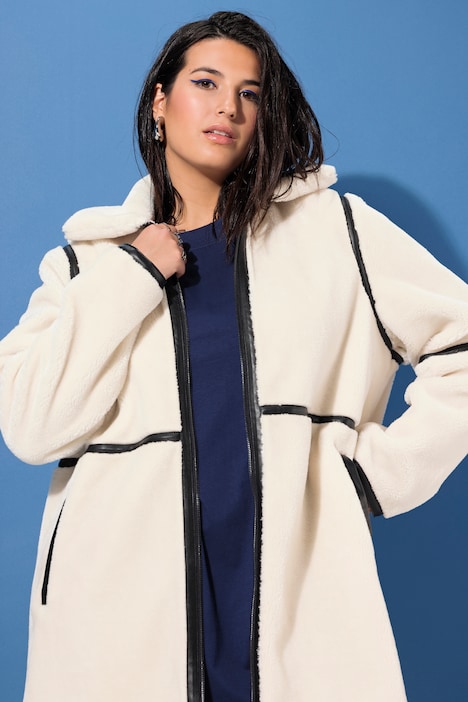 Teddyjacke, Straight Shape, Lederpaspel, Stehkragen