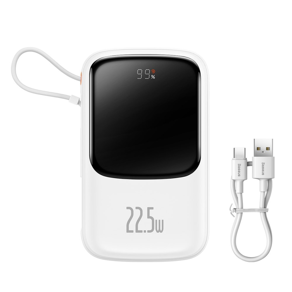 (22.5W) 10000mAh USB A / USB C Powerbank Power Delivery Ladegerät inkl. USB C Ladekabel mit LED Anzeige - Weiss