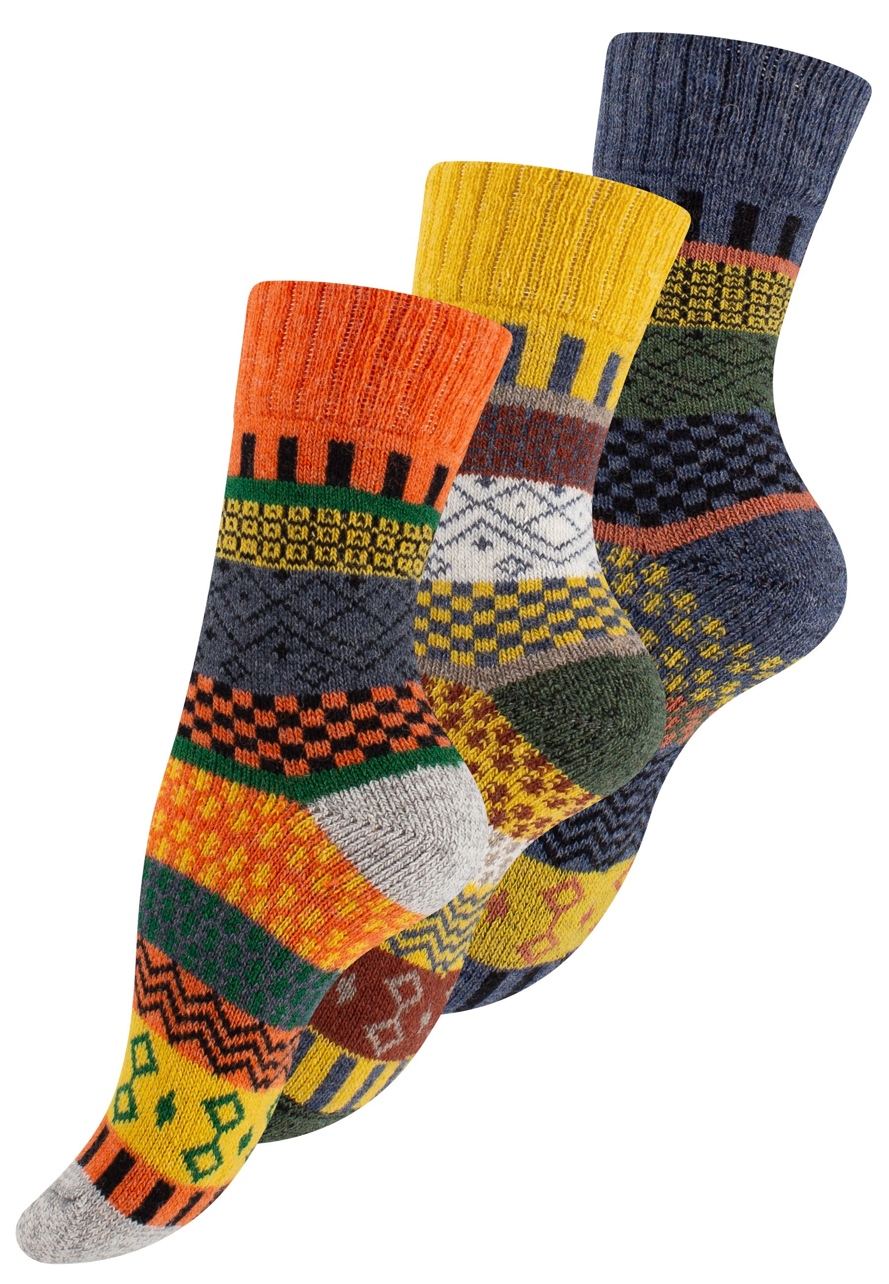 Vincent Creation® 3 Paar Bunte Norwegersocken Hygge Socken