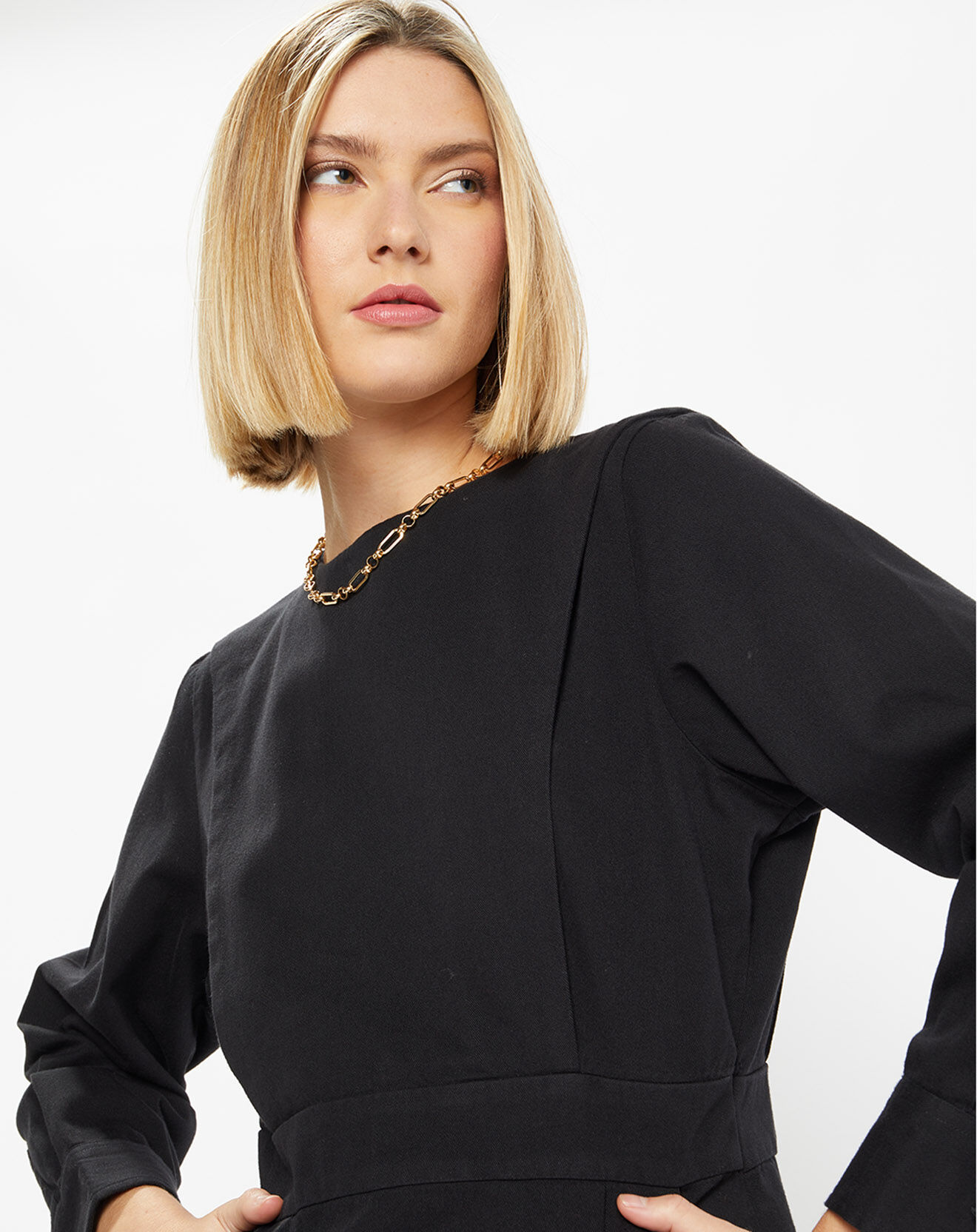 Galeries Lafayette Robe courte en Coton bio Clara unie noire